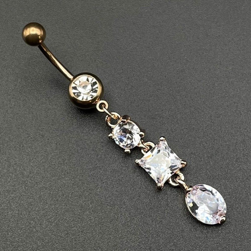316L Stainless Steel with White Diamond Cubic Zirconia Dangling 14G Belly Ring